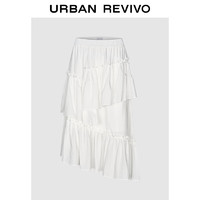 UR2024夏季女装设计感碎褶松紧腰不规则A型半裙UWL540018 本白 S