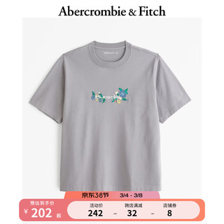 ABERCROMBIE & FITCH男装 24春夏宽松圆领印花图案T恤 358068-1 灰色 XS (170/84A)