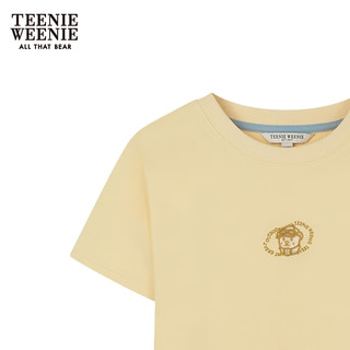 Teenie Weenie小熊女装2024年夏季素色抽褶合体短款T恤多巴胺 黄色 160/S