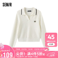 森马（Semir）针织衫女短款小个子肌理上衣温柔春撞色polo领套头衫101123107013 白色调00311 XS