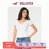 HOLLISTER24春夏辣妹修身罗纹短袖亨利式上衣T恤 女 358310-1 白色 S (165/88A)