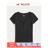 HOLLISTER24春夏辣妹修身罗纹短袖亨利式上衣T恤 女 358310-1 黑色 M (165/92A)