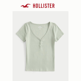 HOLLISTER 24春夏辣妹修身罗纹短袖亨利式上衣T恤 女 358310-1 灰绿色 S (165/88A)