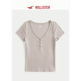 HOLLISTER24春夏辣妹修身罗纹短袖亨利式上衣T恤 女 358310-1 灰褐色 M (165/92A)