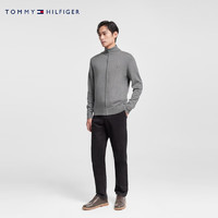 TOMMY HILFIGER男装纯棉净色商务绅士半高领拉链立领针织外套02699/02627 灰色P91 S