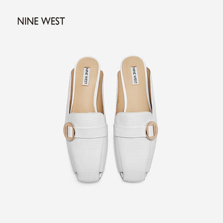 NINE WEST/玖熙夏季石头纹包头拖鞋法式穆勒鞋平底凉拖 白色 37