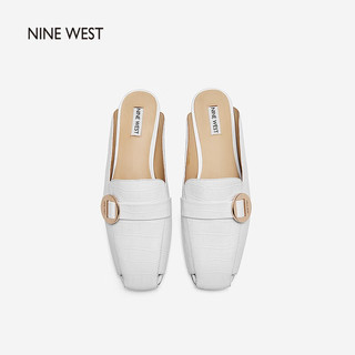 NINE WEST/玖熙夏季石头纹包头拖鞋法式穆勒鞋平底凉拖 白色 38