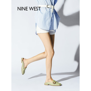NINE WEST/玖熙夏季石头纹包头拖鞋法式穆勒鞋平底凉拖 白色 39