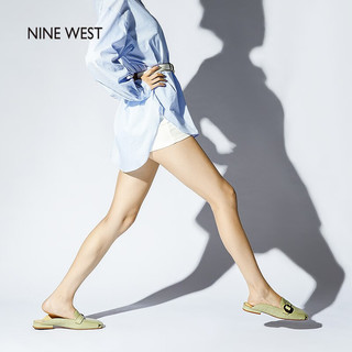 NINE WEST/玖熙夏季石头纹包头拖鞋法式穆勒鞋平底凉拖 绿色 38