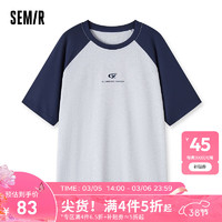 Semir 森马 短袖T恤男2024夏季撞色插肩袖上衣复古学院风装印花 灰蓝色调00328 180/96A/XL