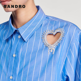 SANDRO【博主同款】2024早春新款女装爱心镶钻蓝色条纹衬衫SFPCM01040 40/天蓝色