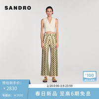 SANDRO2024早春新款女装复古镂空菱格高腰阔腿针织长裤SFPPA01160 A424/多色