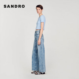 SANDRO2024早春新款女装法式时尚短款修身针织T恤上衣SFPTS01429 40/天蓝色 2