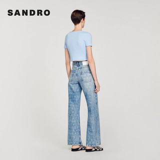 SANDRO2024早春新款女装法式时尚短款修身针织T恤上衣SFPTS01429 40/天蓝色 2