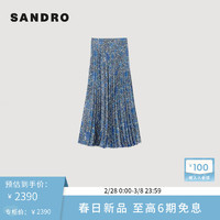SANDRO2024早春新款女装法式优雅蓝色压褶印花半身长裙SFPJU01140 D251/蓝色 34
