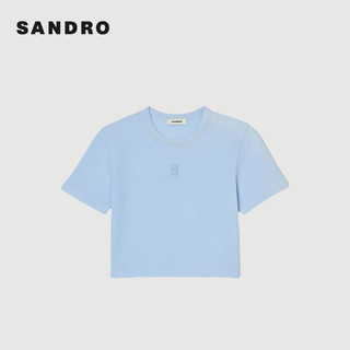 SANDRO2024早春新款女装法式时尚短款修身针织T恤上衣SFPTS01429 40/天蓝色 2