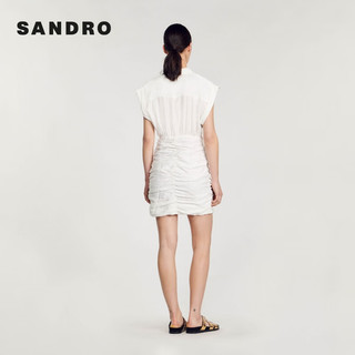 SANDRO2024早春女装法式白色抽皱包臀V无袖连衣裙SFPRO03529 10/白色 34