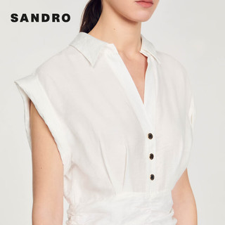 SANDRO2024早春女装法式白色抽皱包臀V无袖连衣裙SFPRO03529 10/白色 34