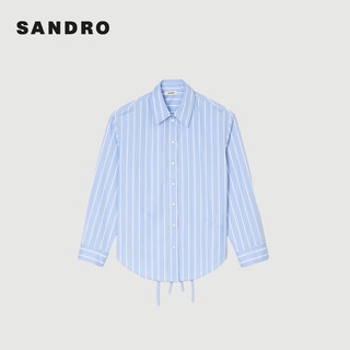 SANDRO2024早春新款女装法式镂空花朵蓝色条纹棉质衬衫SFPCM01108 D251/蓝色