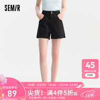 森马（Semir）休闲裤女高腰开叉显腿长2024夏季ins潮简约基础短裤百搭 黑色90001 30