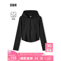 森马（Semir）外套女短款连帽修身2024夏季鱼骨防晒夹克简约 黑色90001 170/92A/XL