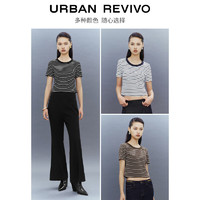 URBAN REVIVO UR2024春季女装时尚休闲撞色条纹正肩圆领短袖T恤UWG440034 本白条纹 M