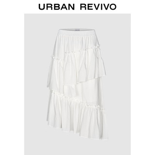 URBAN REVIVO UR2024夏季女装设计感碎褶松紧腰不规则A型半裙UWL540018 本白 L