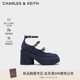 CHARLES&KEITH24春季甜酷细带厚底玛丽珍鞋单鞋CK1-60920365 DARK BLUE深蓝色 39