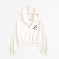 ABERCROMBIE & FITCH女装 24春辣妹短款外套拉链毛圈布连帽卫衣356856-1 米白色 XXS (160/80A)
