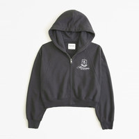 Abercrombie & Fitch 女装 24春辣妹短款外套拉链毛圈布连帽卫衣356856-1 黑色 XS (160/84A)