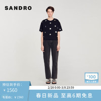 SANDRO2024早春女装优雅花朵亮片黑色针织T恤上衣SFPTS01436 黑色 0