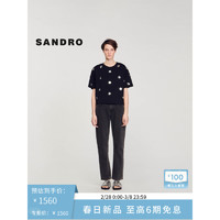 SANDRO2024早春女装优雅花朵亮片黑色针织T恤上衣SFPTS01436 黑色 3