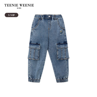 Teenie Weenie Kids小熊童装24春季男童松紧腰束脚工装牛仔裤 蓝色 120cm