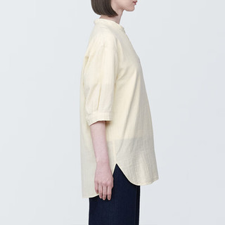 无印良品（MUJI） 女式 木棉混双层纱织五分袖束腰长上衣 内搭早春 BC2J1C4S 原色 XS(150/76A)