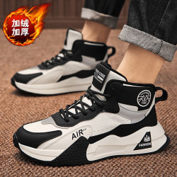 安崉男鞋冬季新款二棉加绒加厚吸膜底休闲运动鞋子男士老爹鞋子白黑39