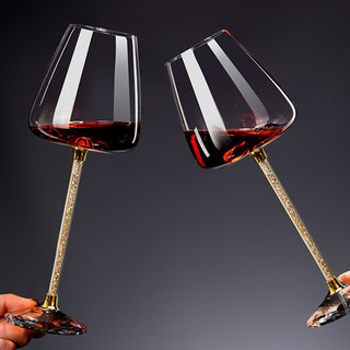 暄琰 高档水晶玻璃红酒杯2只金钻葡萄酒杯套装家用高脚杯酒杯 一对金钻红酒杯 590ml