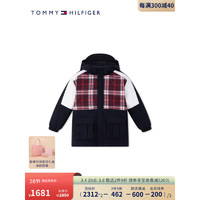 TOMMY HILFIGER童装男格纹拼接刺绣鸭绒连帽羽绒服2件套外套TH2342036 黑色654 6/120cm