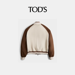 TOD'S【肖战同款】2024春夏皮革拼色飞行员夹克时尚休闲上衣 棕/奶油色 XS