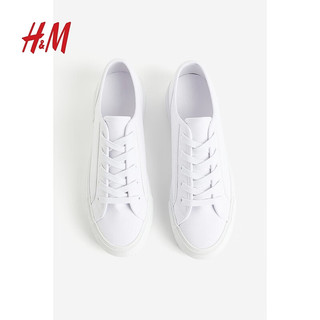 H&M女士休闲鞋2024春CleanFit简约棉质帆布厚底运动鞋1207439 白色 35 220