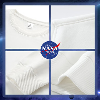NASA GISS卫衣男秋季潮流百搭宽松圆领长袖T恤青少年纯色打底 加绒XL 新年红加绒