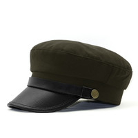 择信 春秋冬季民国风时尚简约女款英伦复古小码鸭舌帽仿pu皮檐时装帽子男封口大头围平顶帽大码鸭帽男 军绿色 M码 57.5cm