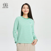 KOLON SPORT可隆女吸湿运动条纹打底露营长袖内搭T恤上衣 绿色GN 180/2XL