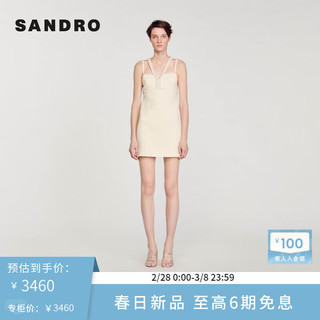 SANDRO2024早春女装法式优雅V领珍珠吊带连衣裙SFPRO03414 淡褐色 34