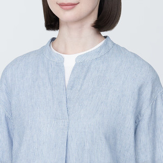 无印良品（MUJI） 女式 木棉混双层纱织五分袖束腰长上衣 内搭早春 BC2J1C4S 蓝色条纹 XL(165/92A)