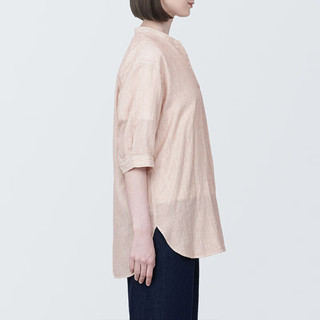 无印良品（MUJI） 女式 木棉混双层纱织五分袖束腰长上衣 内搭早春 BC2J1C4S 烟熏橙色条纹 XL(165/92A)