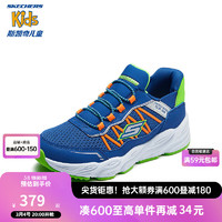 Skechers斯凯奇闪穿鞋春男童懒人一脚蹬休闲鞋舒适防滑运动鞋403835L 蓝色/多彩色/BLMT 28.5