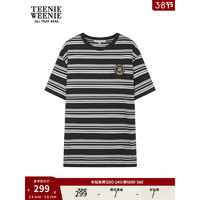 Teenie Weenie小熊女装2024年夏季宽松条纹T恤短袖棉质中性风 煤灰色 160/S