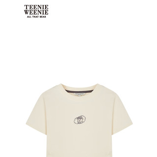 Teenie Weenie小熊女装2024年夏季素色抽褶合体短款T恤多巴胺 象牙白 155/XS