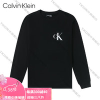 Calvin Klein美国CK CALVIN KLEIN 男士纯棉长袖圆领休闲印花时尚打底T恤秋冬 黑色 美码XL(180-200斤)