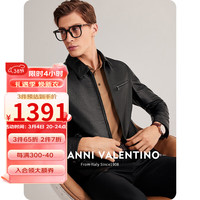 卓凡尼·华伦天奴(GIOVANNI VALENTINO)休闲男士真皮皮衣外套头层牛皮翻领夹克 黑色 3X(190/108A)